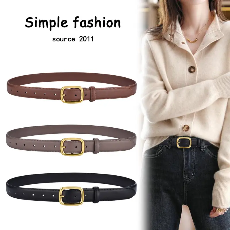 Women's Black Pin Buckle Genuine Leather Belt - Image 5