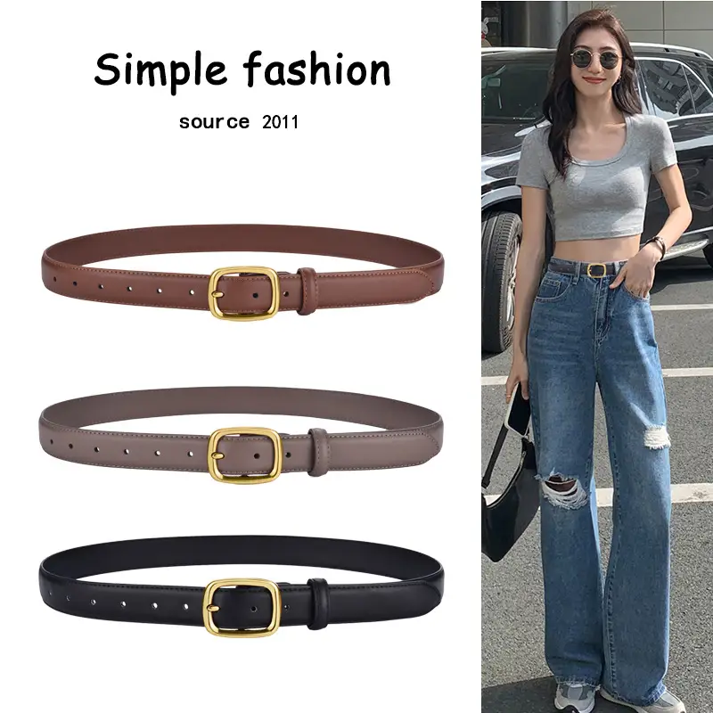 Women's Black Pin Buckle Genuine Leather Belt - Image 6