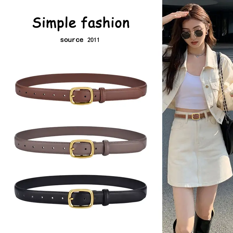 Women's Black Pin Buckle Genuine Leather Belt - Image 7