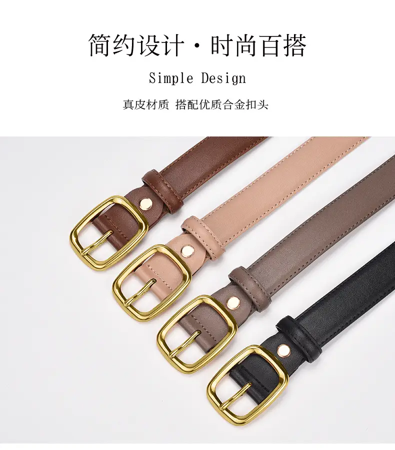 Women's Black Pin Buckle Genuine Leather Belt — feature 1