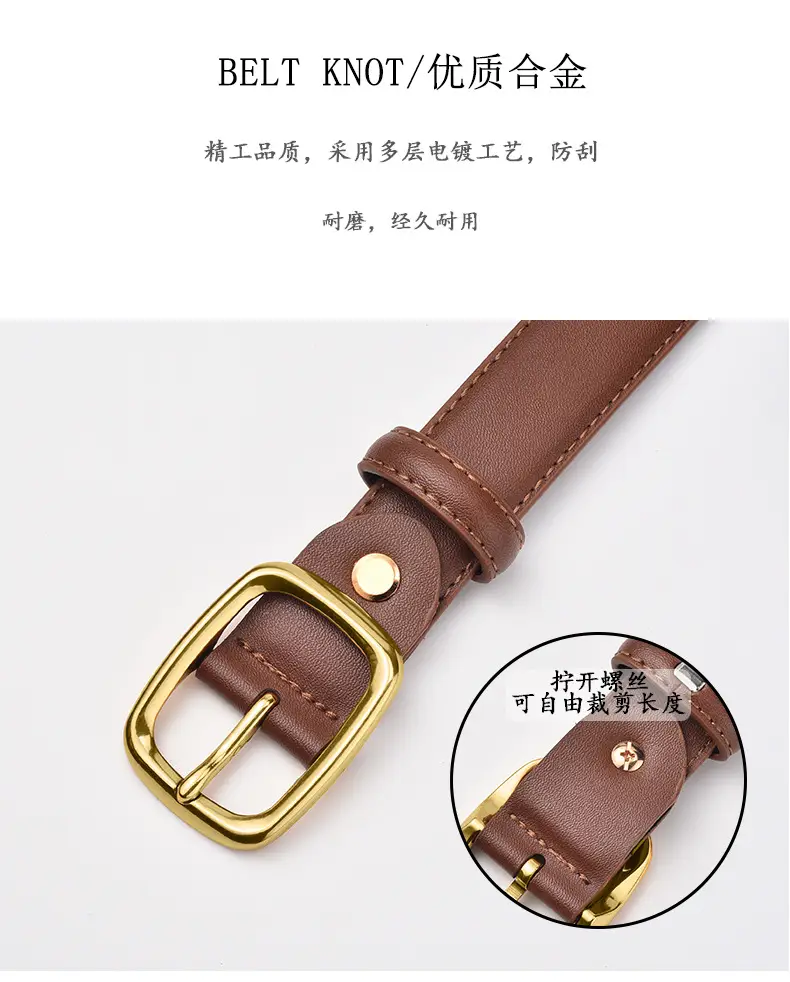 Women's Black Pin Buckle Genuine Leather Belt — feature 10