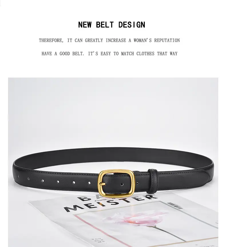 Women's Black Pin Buckle Genuine Leather Belt — feature 15