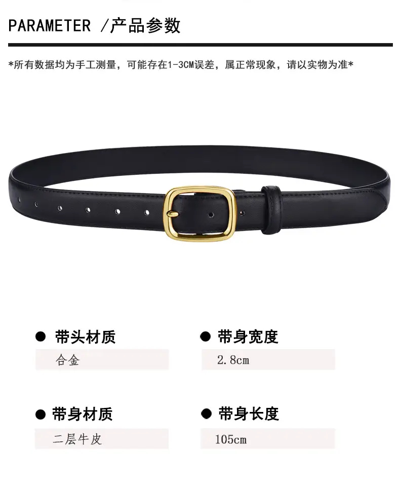 Women's Black Pin Buckle Genuine Leather Belt — feature 5