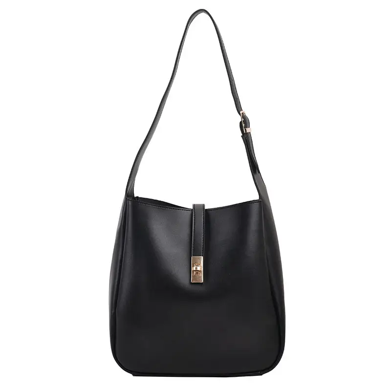 Women's Large Capacity Shoulder Crossbody Bag Brown Gold Clasp - Image 9