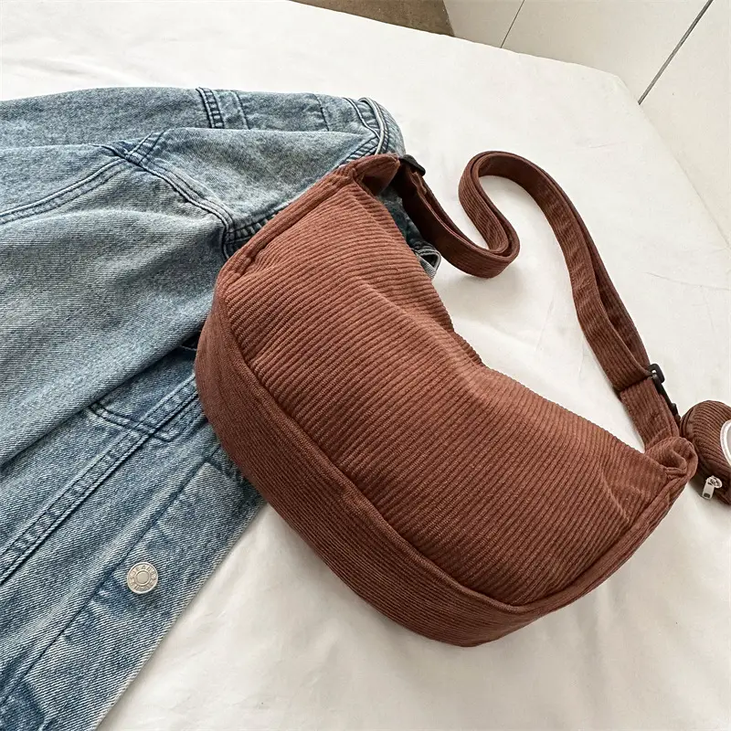 New Fashion Shoulder Bag for Women Brown Corduroy Large Capacity - Image 10