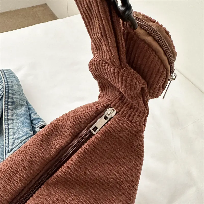 New Fashion Shoulder Bag for Women Brown Corduroy Large Capacity - Image 11