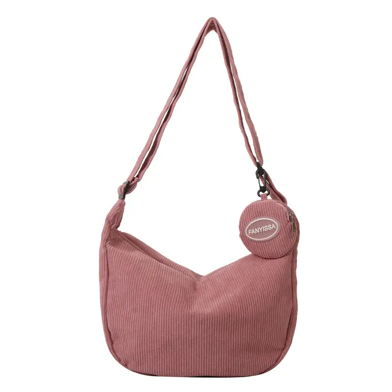 New Fashion Shoulder Bag for Women Brown Corduroy Large Capacity - Image 5