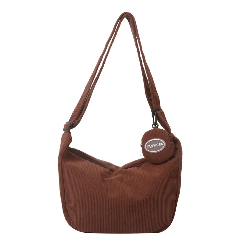 New Fashion Shoulder Bag for Women Brown Corduroy Large Capacity - Image 8