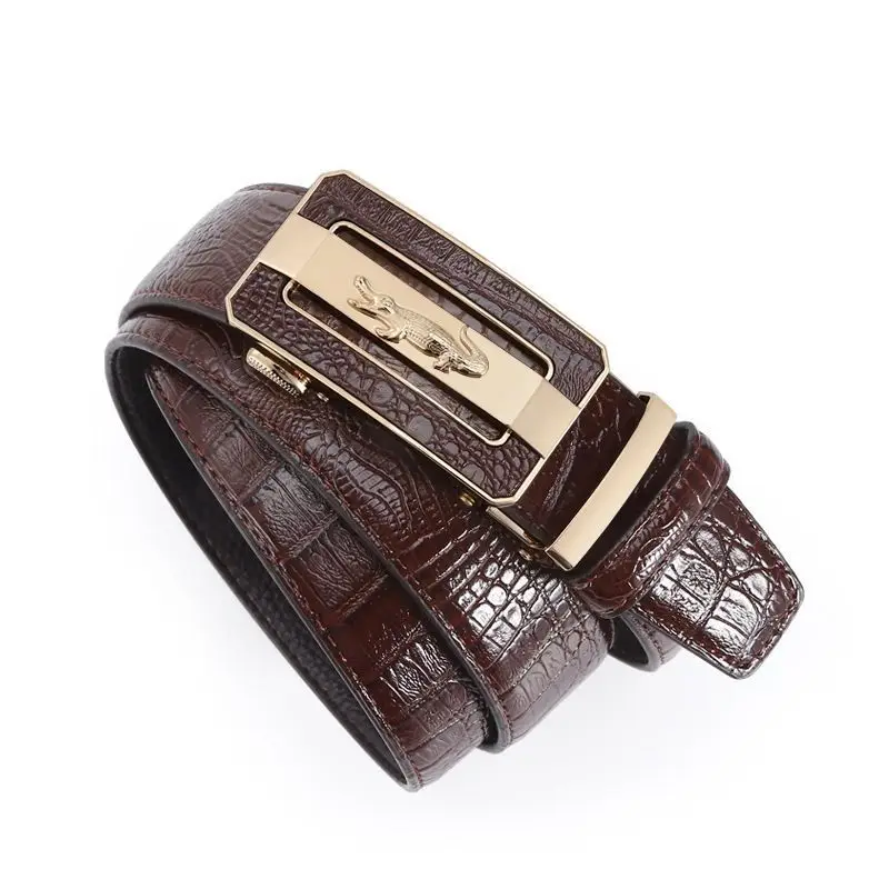 Men's Brown Croc Belt with Gold Buckle - Image 3