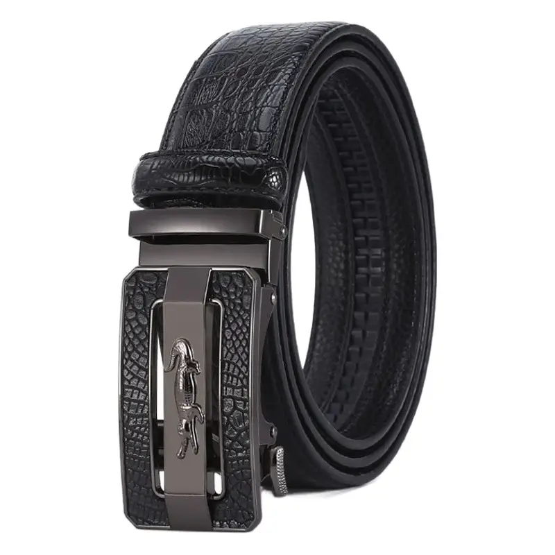Men's Brown Croc Belt with Gold Buckle