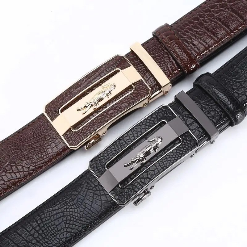 Men's Brown Croc Belt with Gold Buckle — feature 6