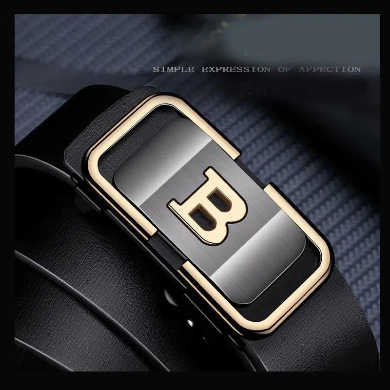 B Letter Belt Men's Genuine Leather Automatic Buckle Pants - Image 3