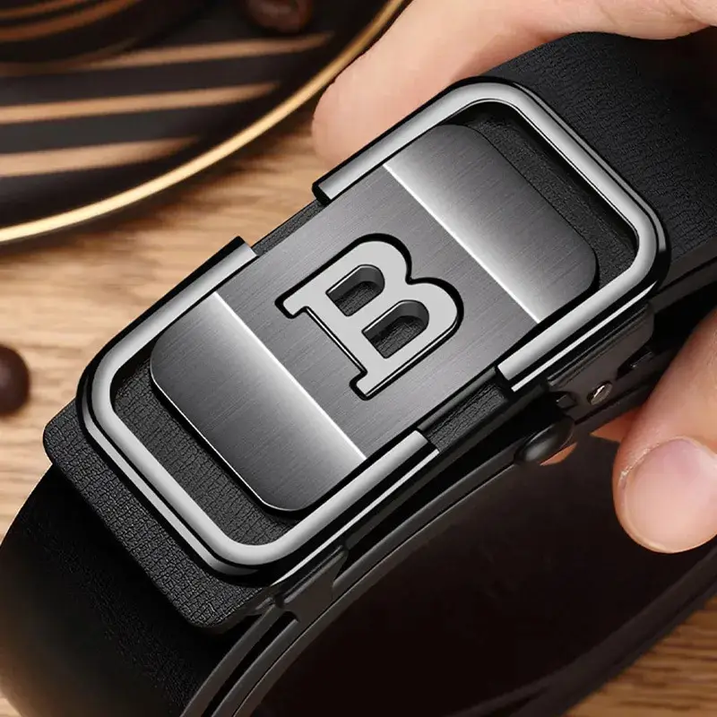 B Letter Belt Men's Genuine Leather Automatic Buckle Pants - Image 2