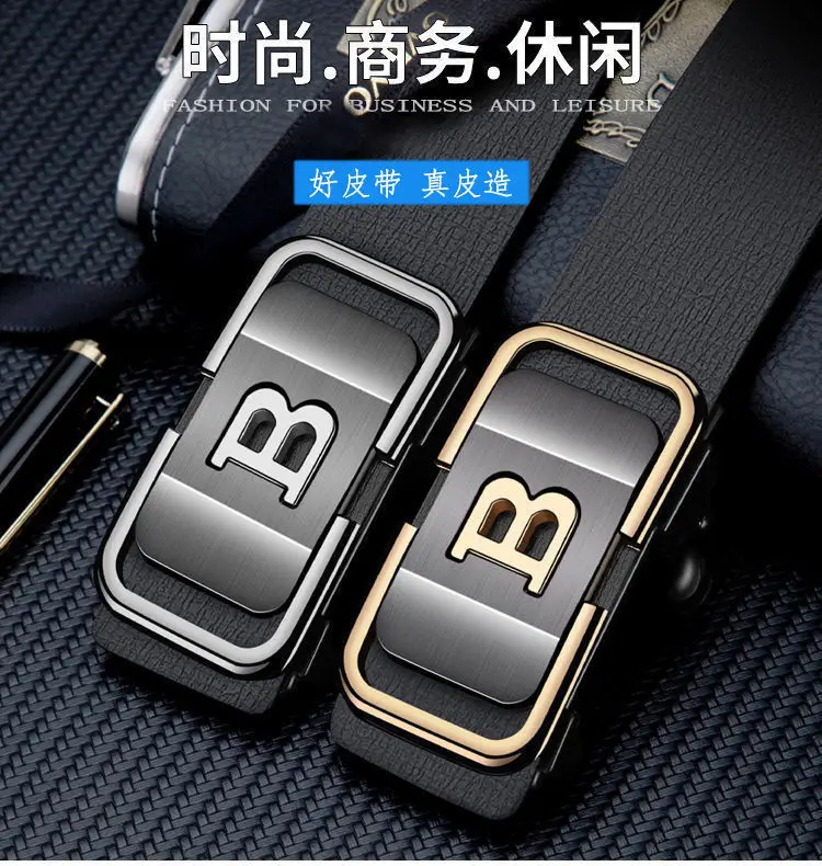 B Letter Belt Men's Genuine Leather Automatic Buckle Pants — feature 3