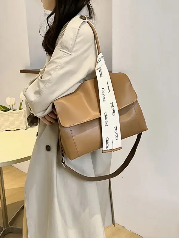 Women's Light Green Textured Shoulder Crossbody Tote Bag - Image 8