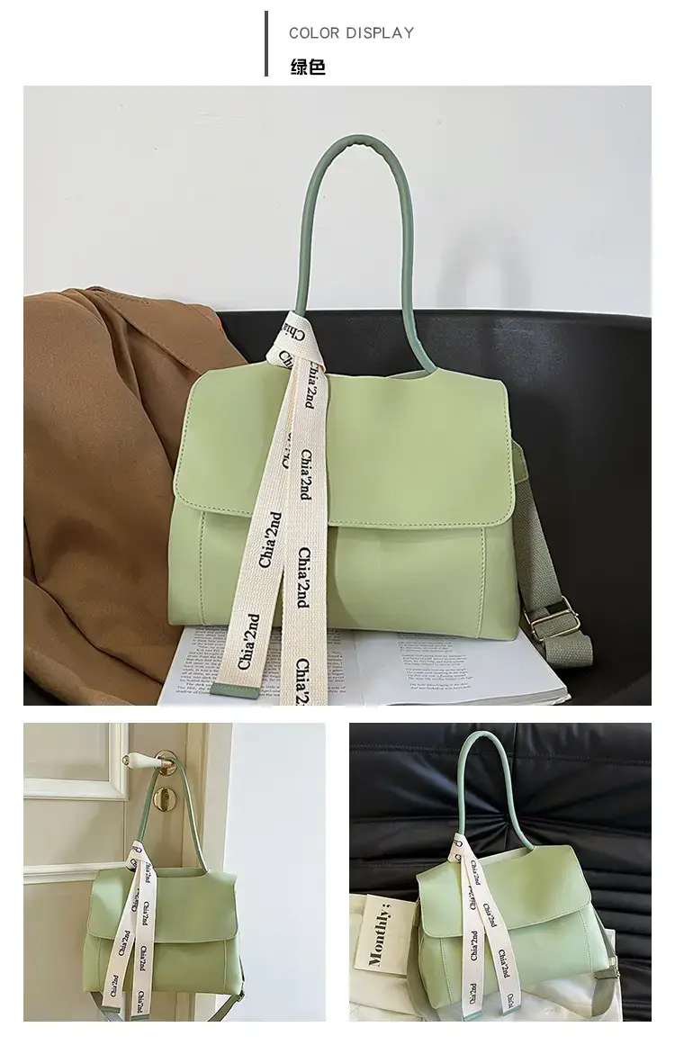 Women's Light Green Textured Shoulder Crossbody Tote Bag — feature 11
