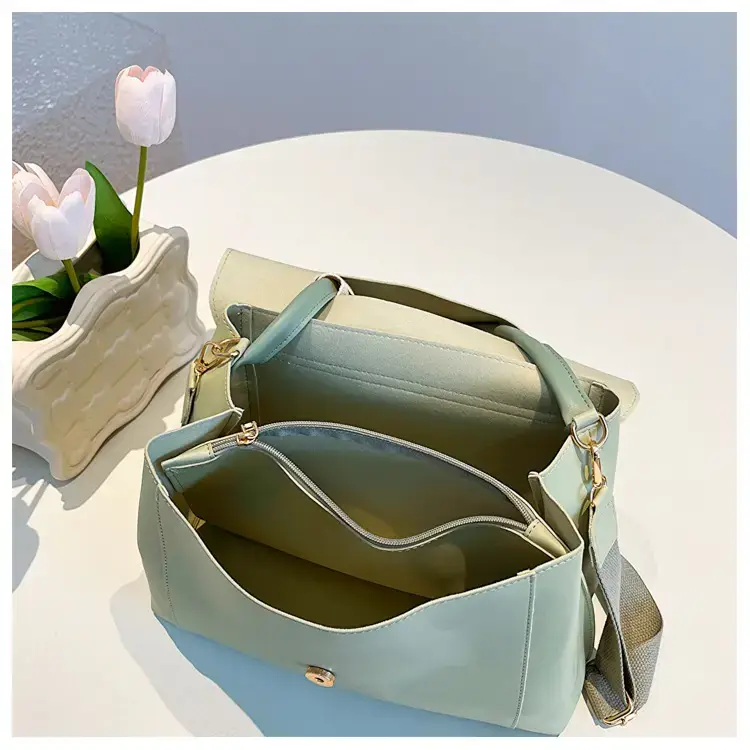 Women's Light Green Textured Shoulder Crossbody Tote Bag — feature 28
