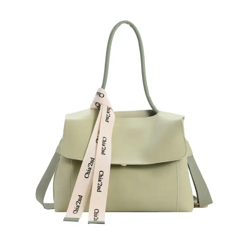 Women's Light Green Textured Shoulder Crossbody Tote Bag - Image 4