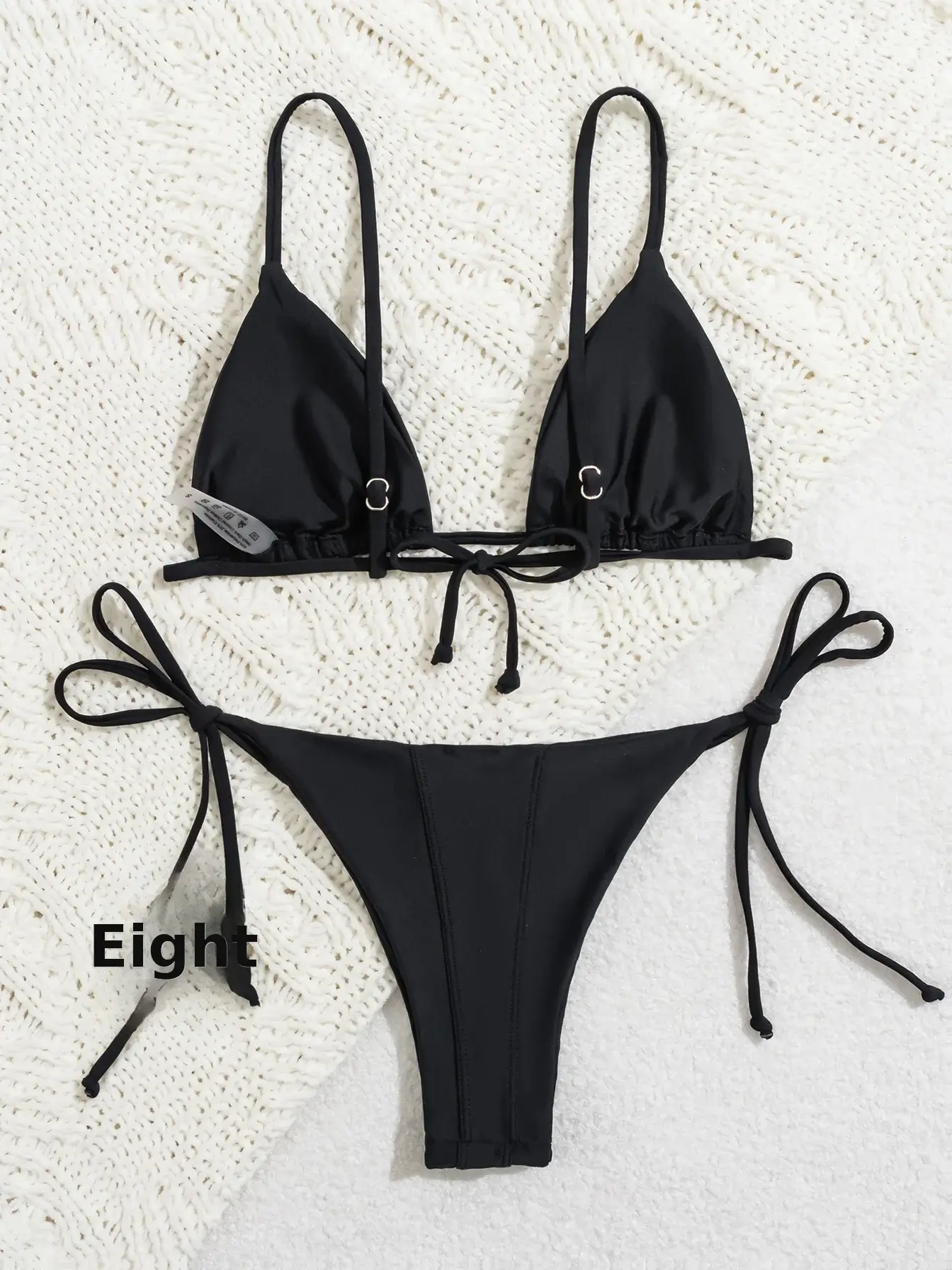 Women's Black Split Bikini Pure Color Export — feature 17