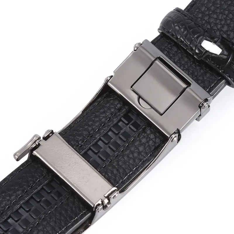 Men's Crocodile Leather Belt with Automatic Buckle Black & Brown - Image 5
