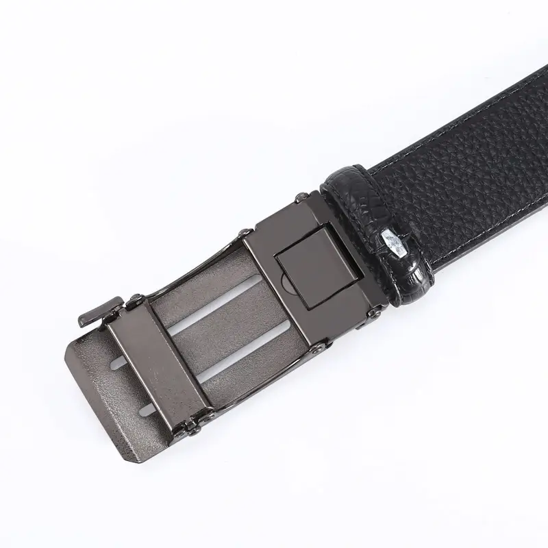 Men's Crocodile Leather Belt with Automatic Buckle Black & Brown - Image 6