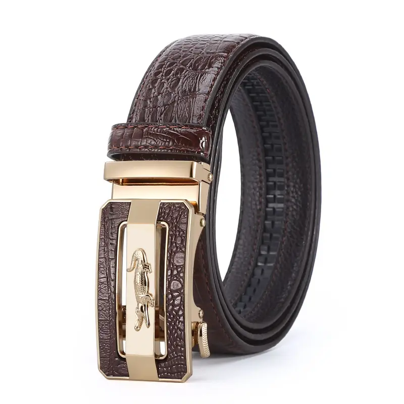 Men's Crocodile Leather Belt with Automatic Buckle Black & Brown - Image 2