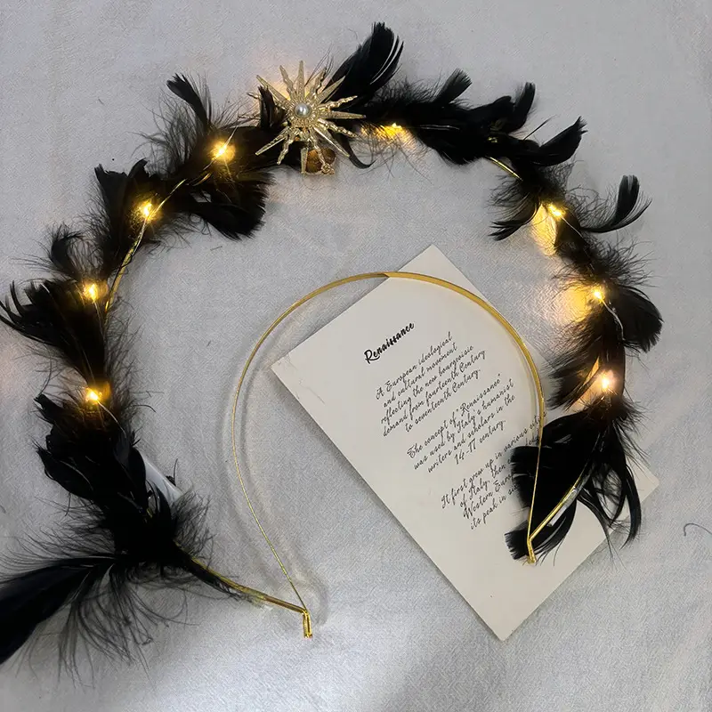 White Feather Headband with LED Lights for Women - Image 11