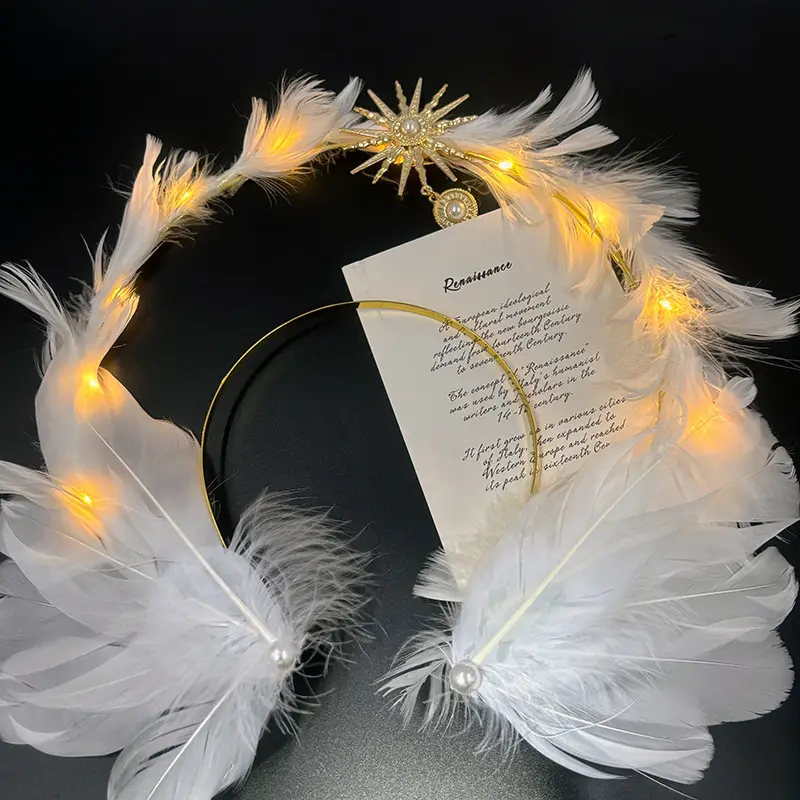 White Feather Headband with LED Lights for Women - Image 12