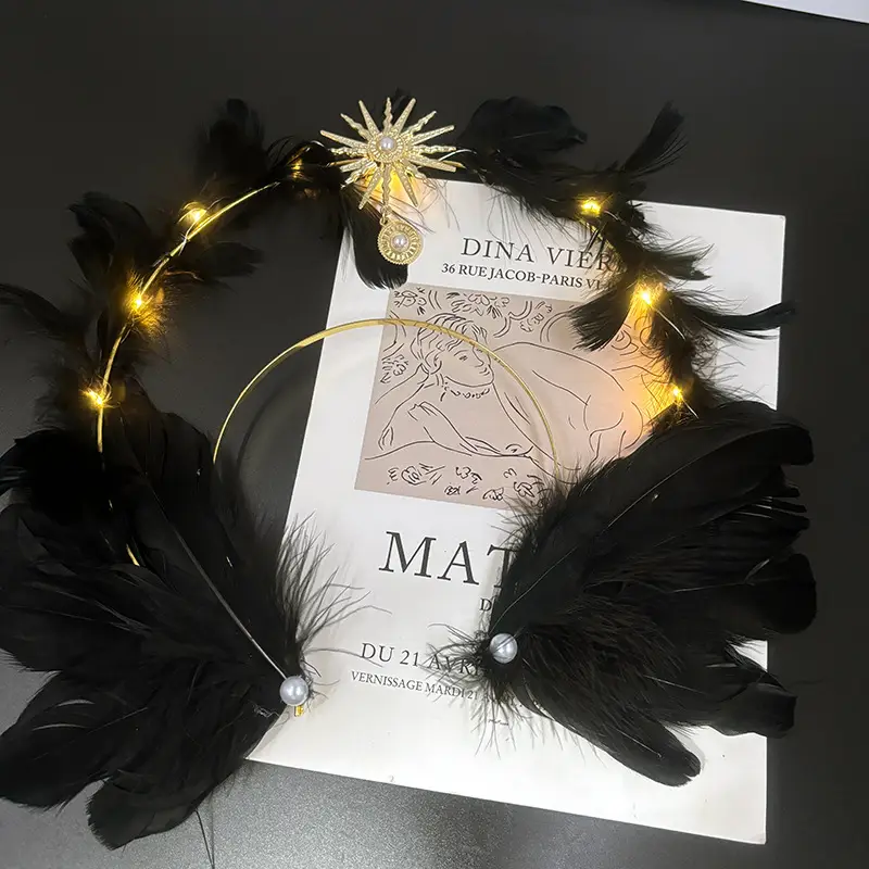 White Feather Headband with LED Lights for Women - Image 13