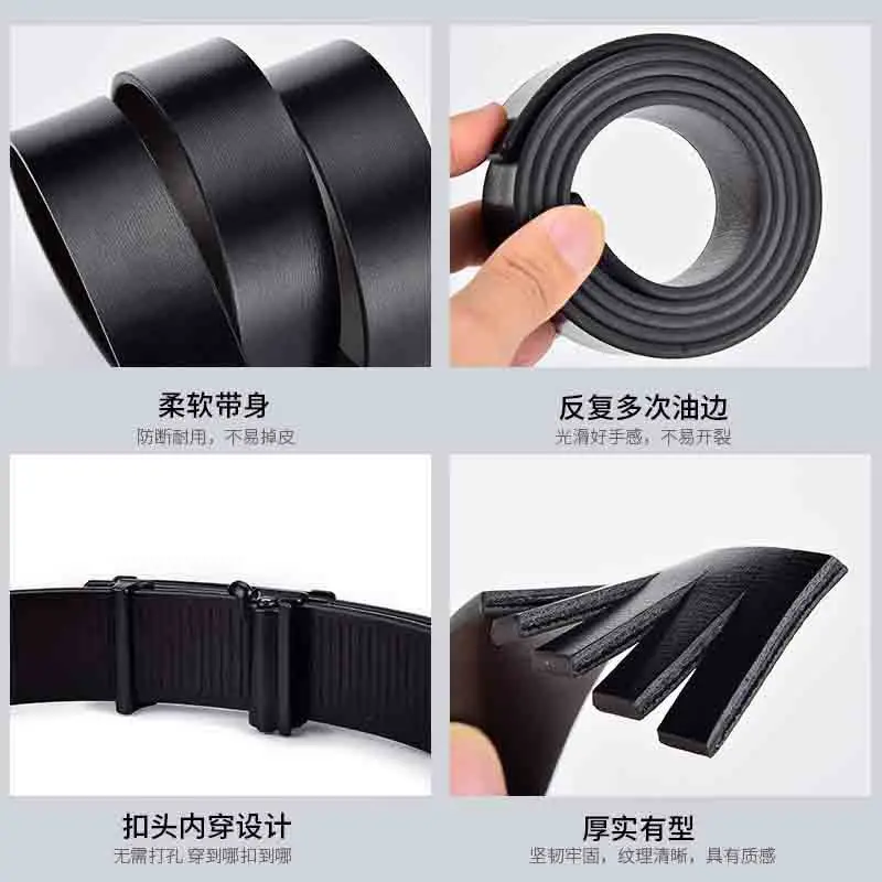 Men's Black Cowhide Belt No Buckle Vintage Craftsmanship - Image 2