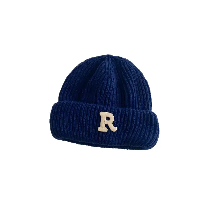 Baby embroidered letter wool hat autumn and winter boys and girls warm thickened baby hat pullover knitted hat