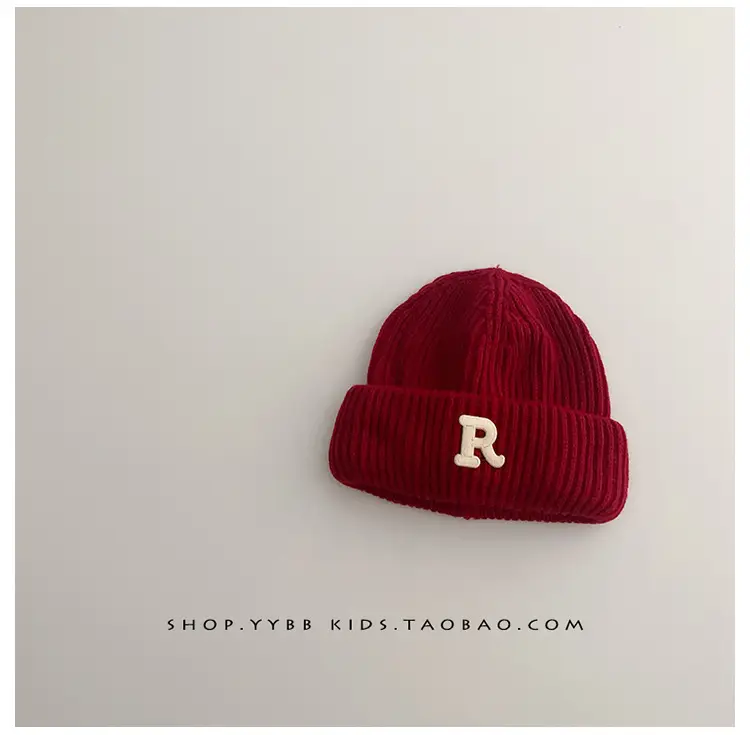 Baby embroidered letter wool hat autumn and winter boys and girls warm thickened baby hat pullover knitted hat — feature 11