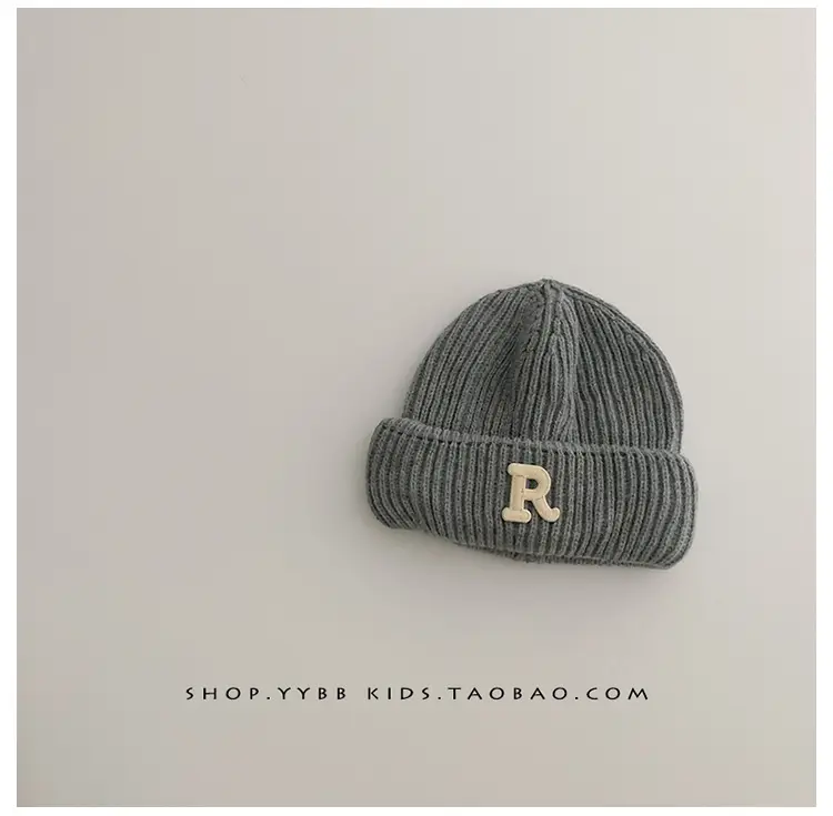 Baby embroidered letter wool hat autumn and winter boys and girls warm thickened baby hat pullover knitted hat — feature 13