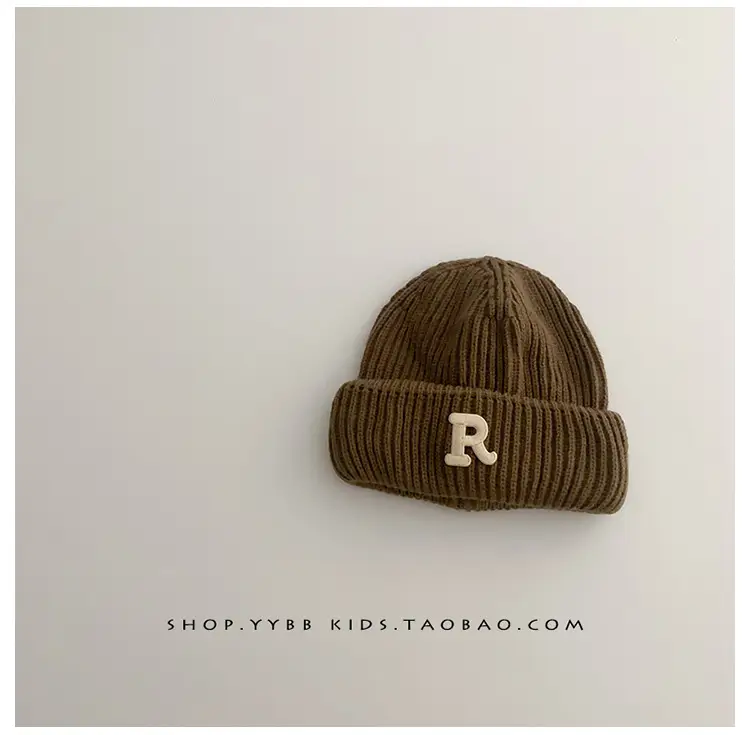 Baby embroidered letter wool hat autumn and winter boys and girls warm thickened baby hat pullover knitted hat — feature 14