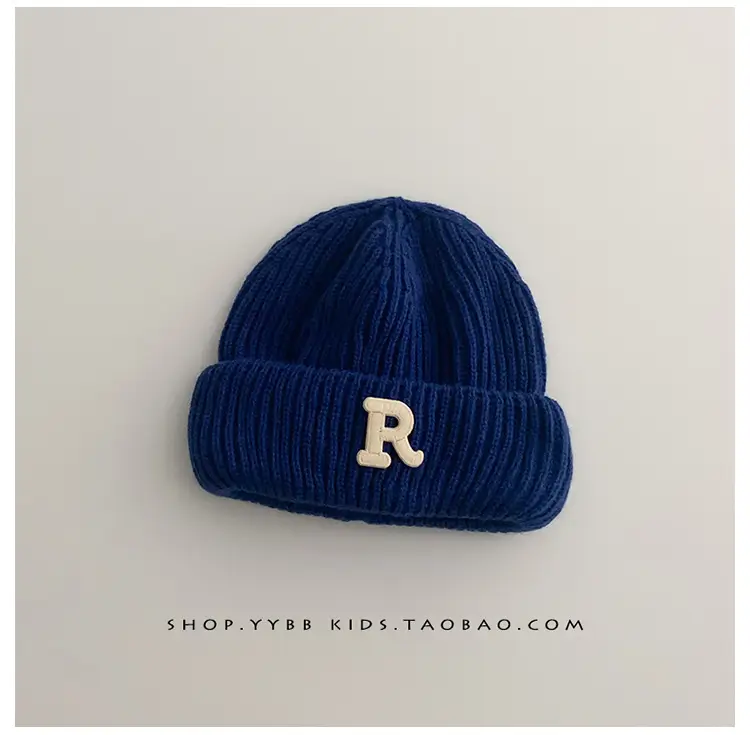 Baby embroidered letter wool hat autumn and winter boys and girls warm thickened baby hat pullover knitted hat — feature 5