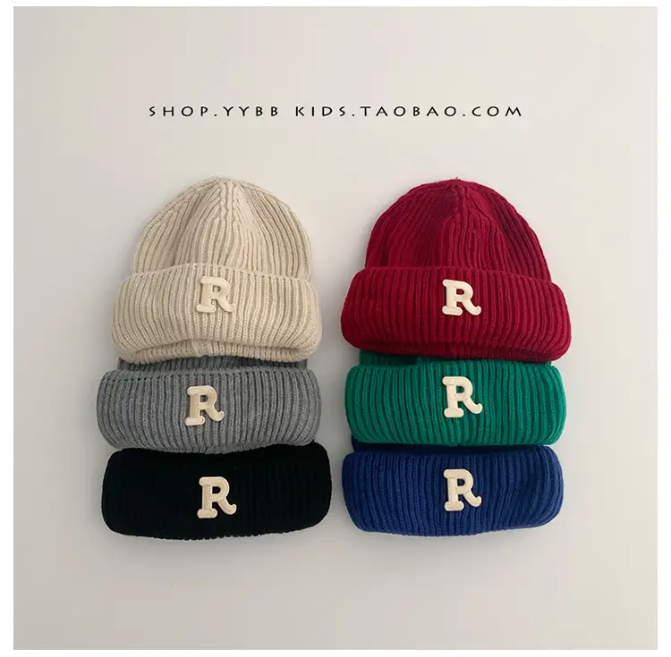 Baby embroidered letter wool hat autumn and winter boys and girls warm thickened baby hat pullover knitted hat — feature 6