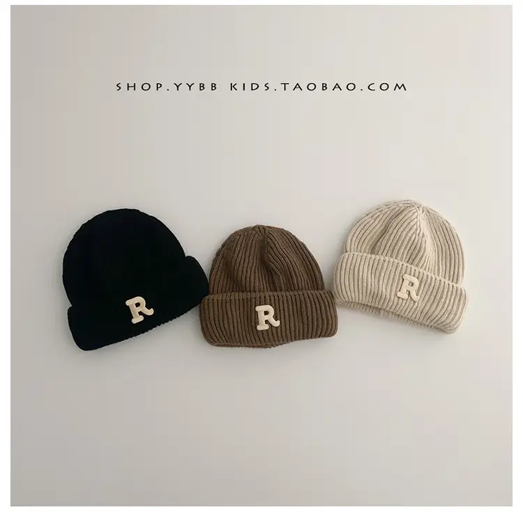 Baby embroidered letter wool hat autumn and winter boys and girls warm thickened baby hat pullover knitted hat — feature 7