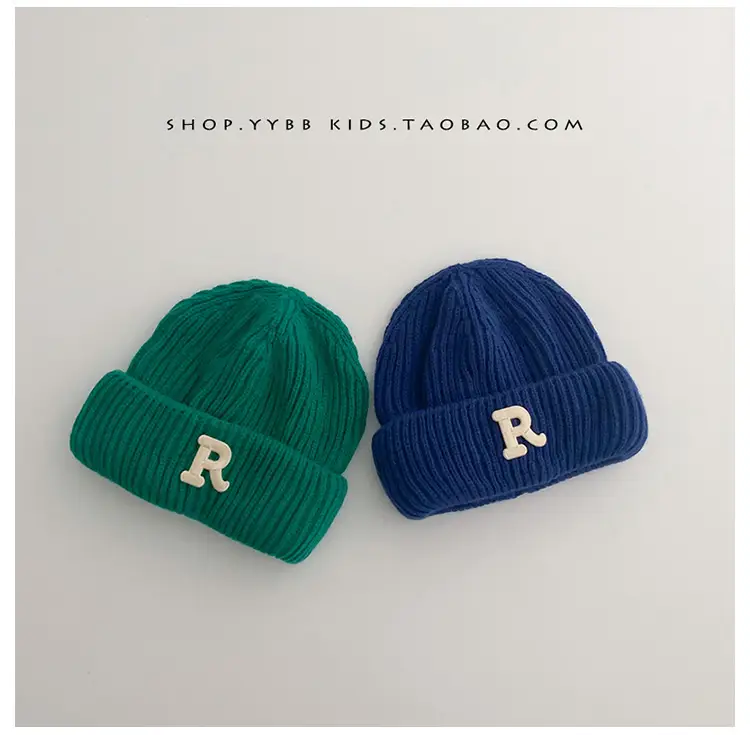 Baby embroidered letter wool hat autumn and winter boys and girls warm thickened baby hat pullover knitted hat — feature 8