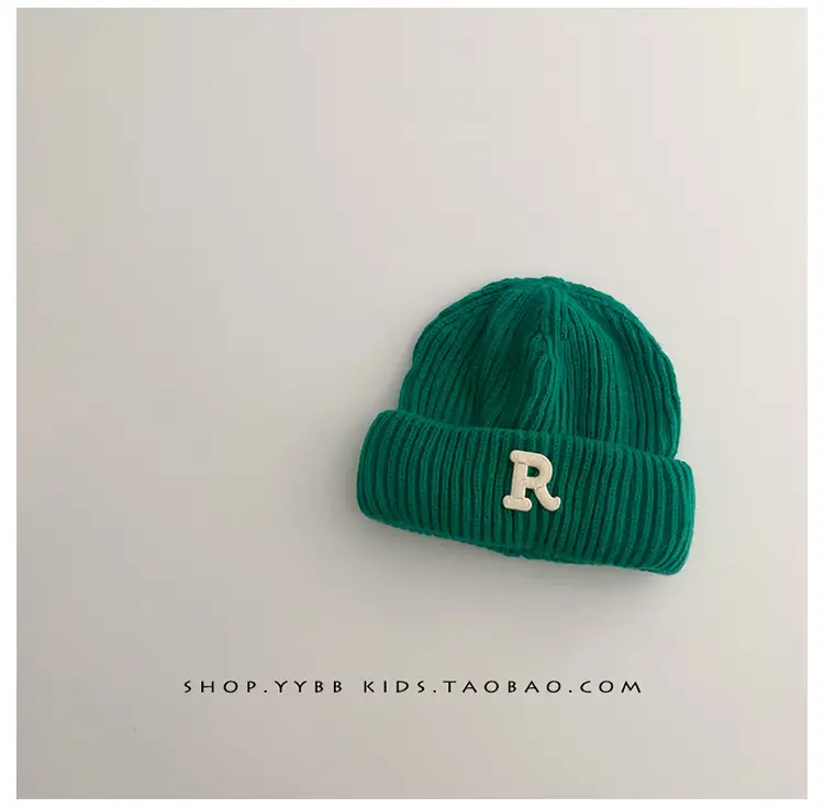 Baby embroidered letter wool hat autumn and winter boys and girls warm thickened baby hat pullover knitted hat — feature 9