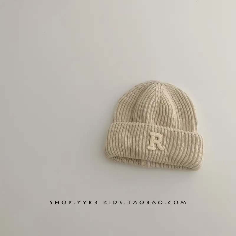 Baby embroidered letter wool hat autumn and winter boys and girls warm thickened baby hat pullover knitted hat