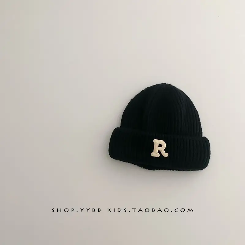 Baby embroidered letter wool hat autumn and winter boys and girls warm thickened baby hat pullover knitted hat