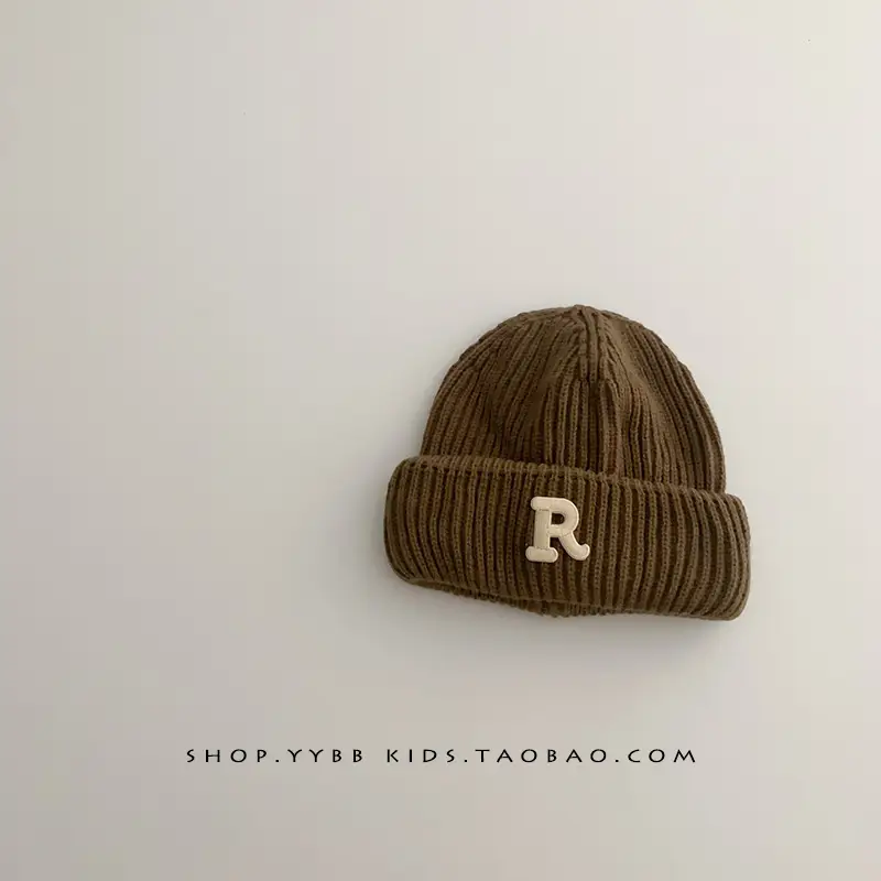 Baby embroidered letter wool hat autumn and winter boys and girls warm thickened baby hat pullover knitted hat