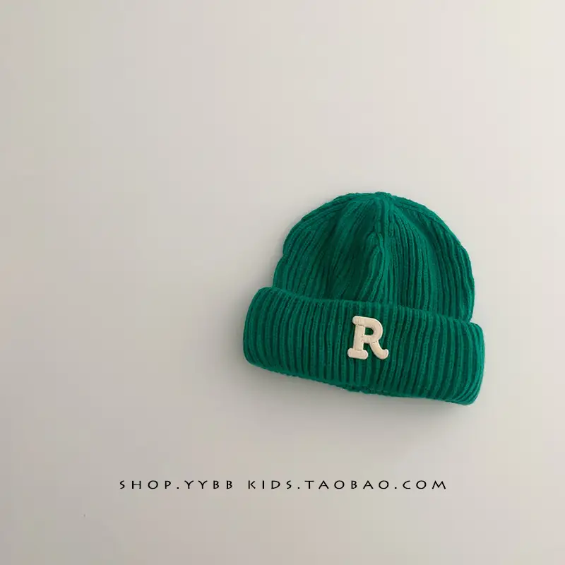 Baby embroidered letter wool hat autumn and winter boys and girls warm thickened baby hat pullover knitted hat