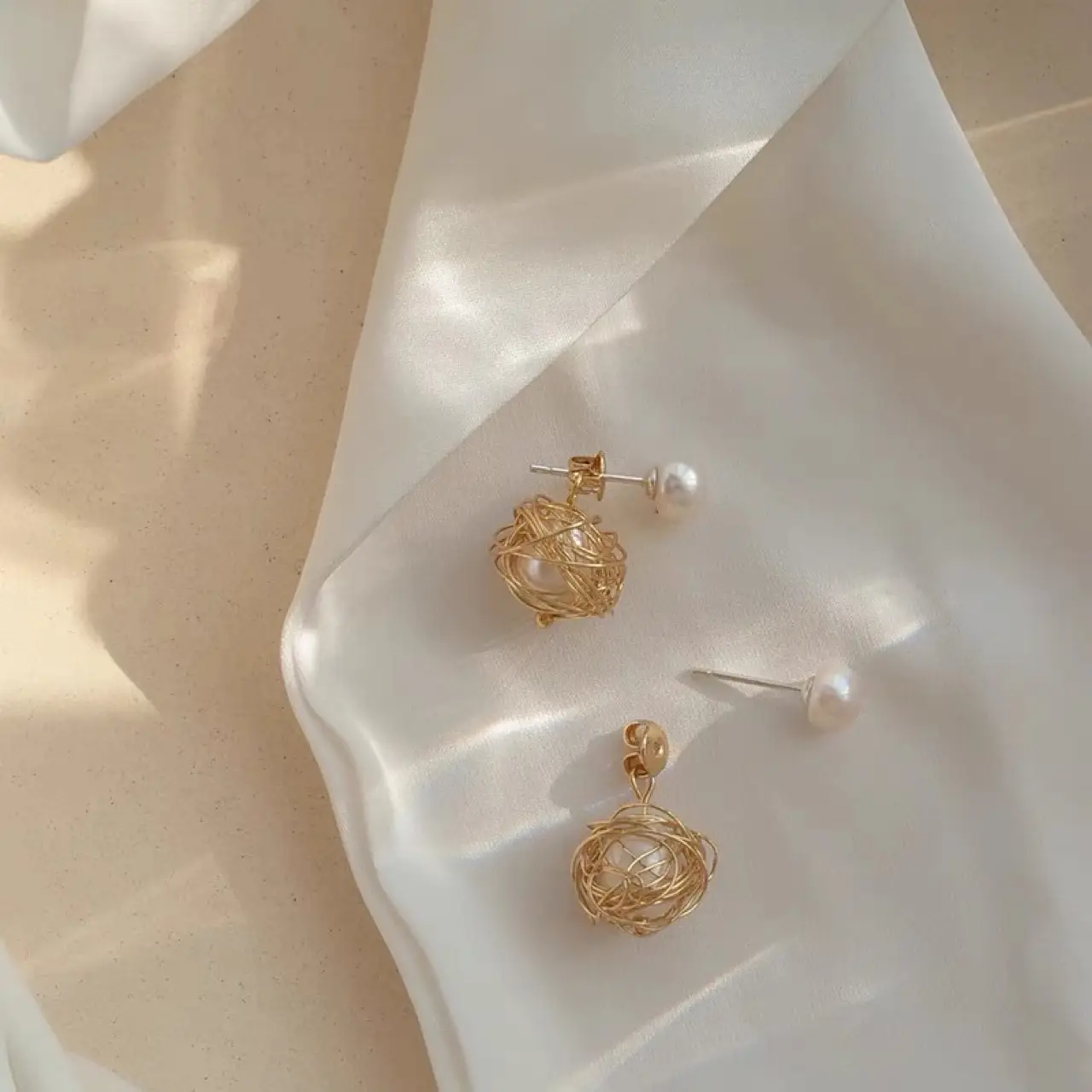 S925 Pearl Earrings Hand Wrapped Cold Wind Design