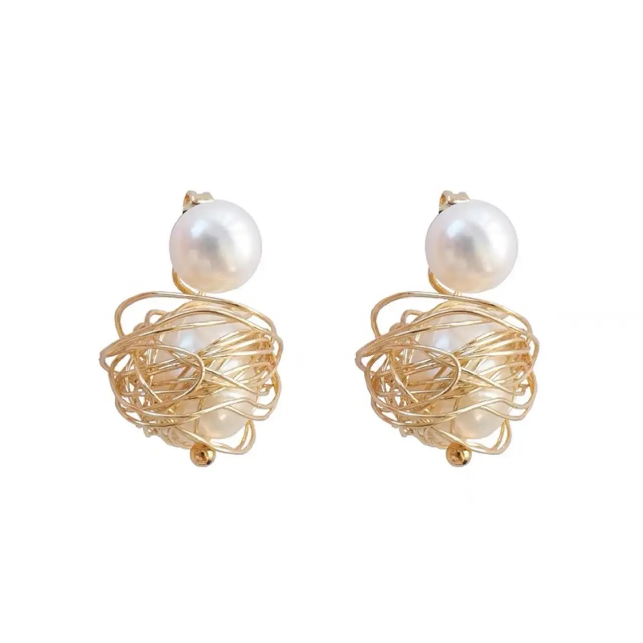 S925 Pearl Earrings Hand Wrapped Cold Wind Design