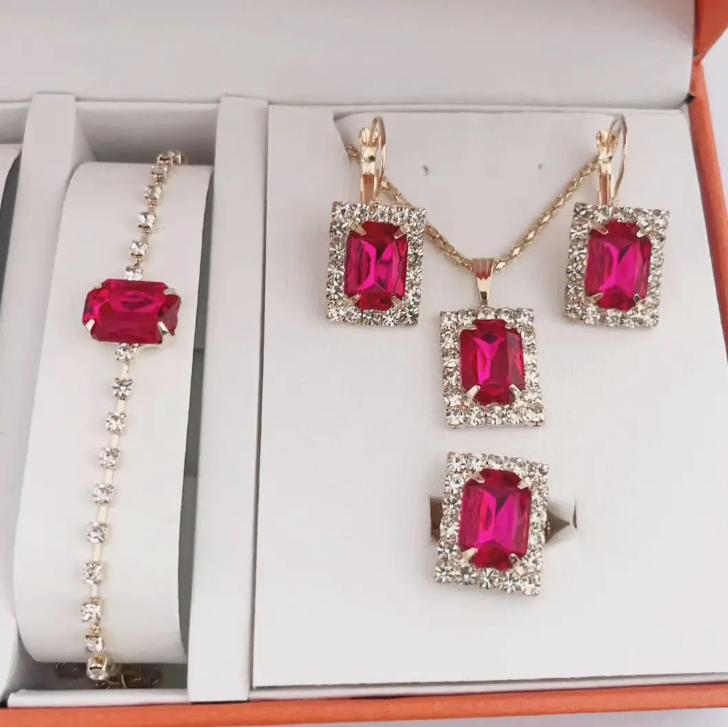 Green Square Diamond Jewelry Set for Women