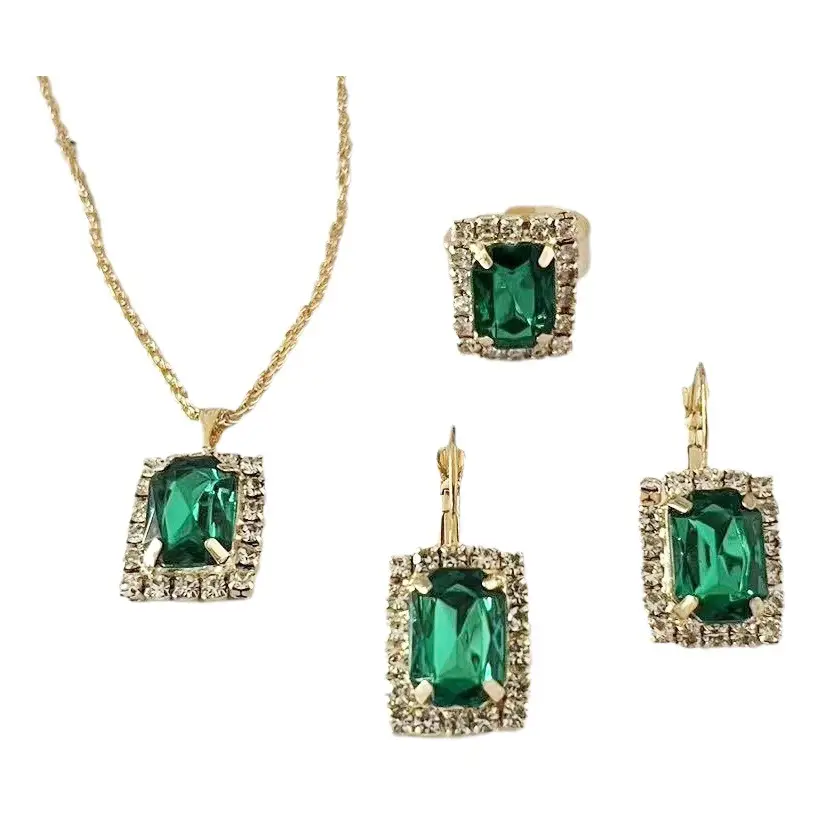 Green Square Diamond Jewelry Set for Women