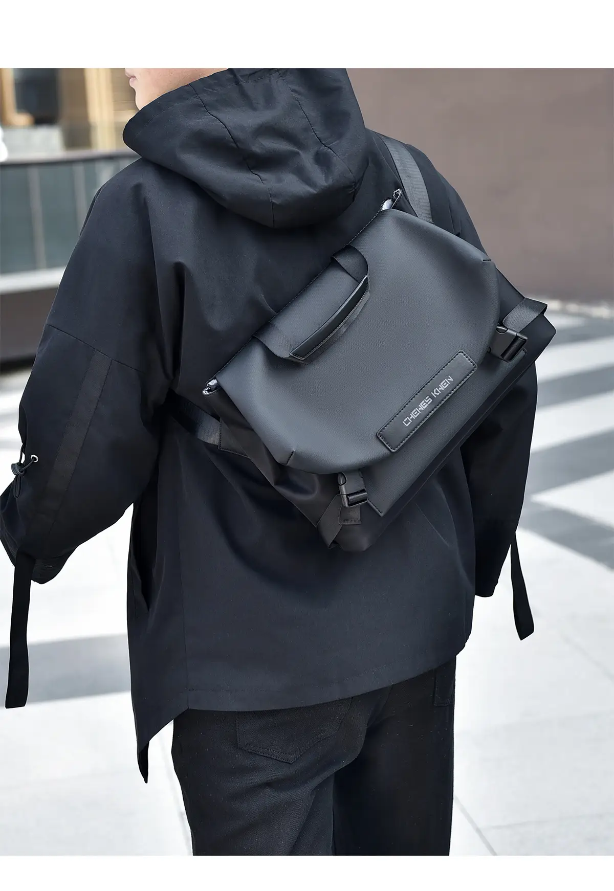 Men's Black Crossbody Messenger Bag Oxford Cloth Ins — feature 12