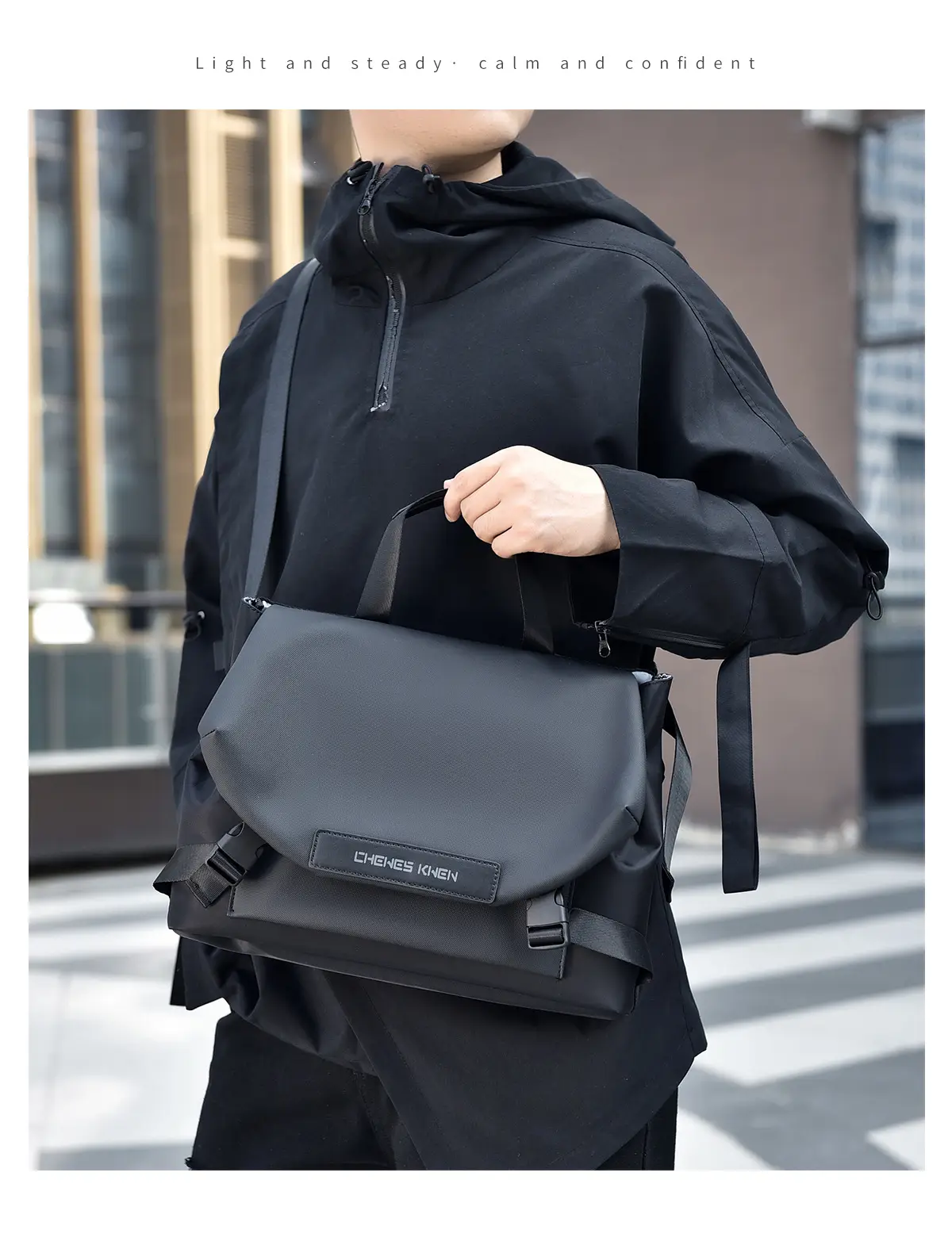 Men's Black Crossbody Messenger Bag Oxford Cloth Ins — feature 13