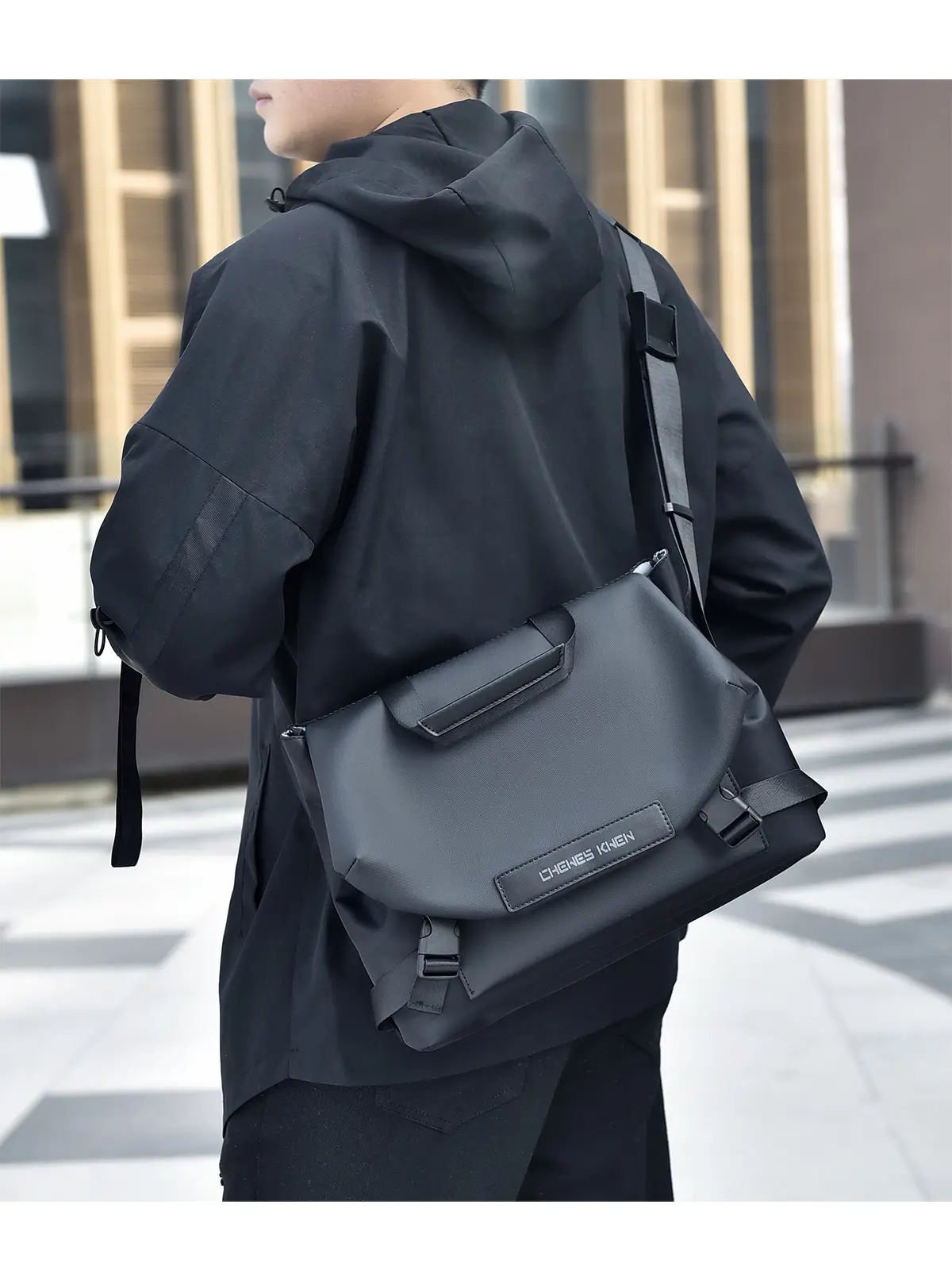 Men's Black Crossbody Messenger Bag Oxford Cloth Ins — feature 14